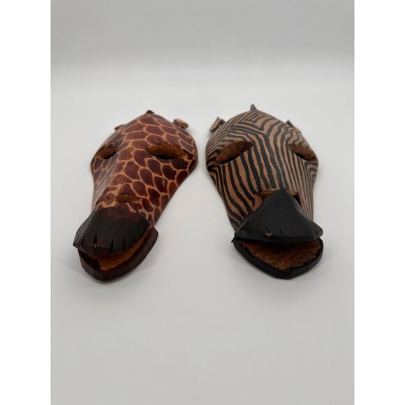 Wood Carved Decorative Zebra Girrafe Heads Hand Made - Picture 2 of 9